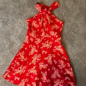 Red Floral Print Summer Dress